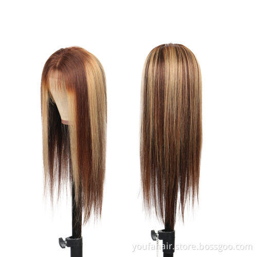 Lace Frontal Highlight Honey Blonde Wigs Piano Color Human Hair Wig Full Front 4x4 HD Lace Brazilian Human Hair Wigs